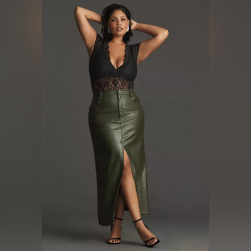 The Madi Faux-Leather Front-Slit Maxi Skirt by Pilcro 18W